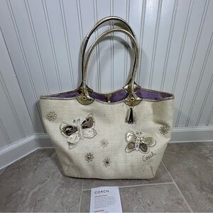 Coach Straw Bag with butterflies